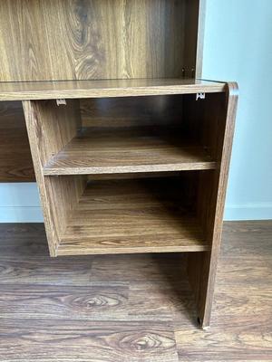 DESK WITH HUTCH AND WOODEN CHAIR
