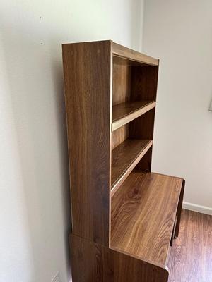 DESK WITH HUTCH AND WOODEN CHAIR