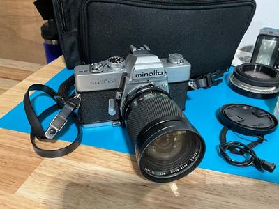 Minolta camera, lens, flash