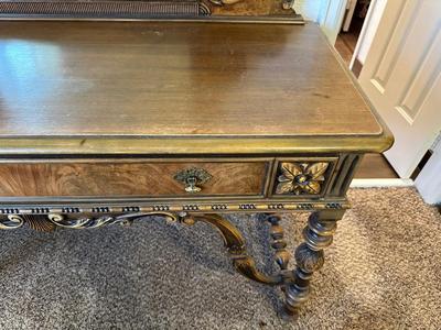 BEAUTIFUL ORNATE ANTIQUE VANITY WITH STOOL