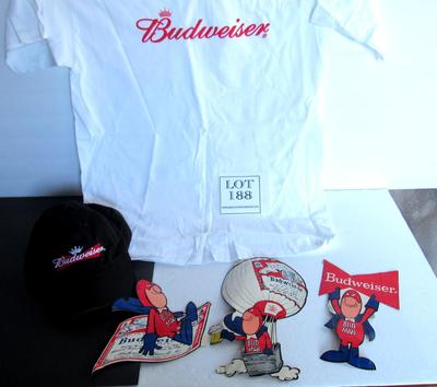 Budweiser Lot: Never Used T Shirt, Baseball Cap, and Older Decals