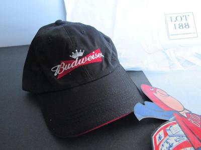 Budweiser Lot: Never Used T Shirt, Baseball Cap, and Older Decals