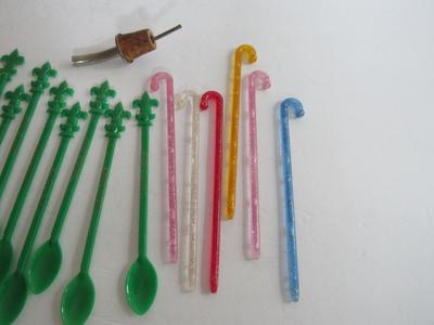 Lot of Older Plastic Swizzle Sticks and Drink Spoons
