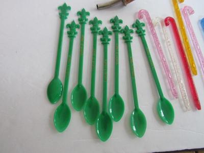 Lot of Older Plastic Swizzle Sticks and Drink Spoons