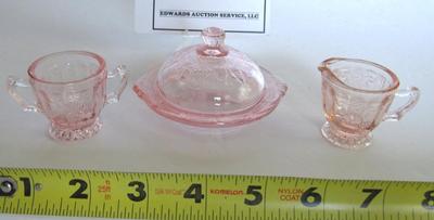 Child's Size Mosser Glass Jennifer Sugar, Creamer, Butter Dish, Jennifer, Pink
