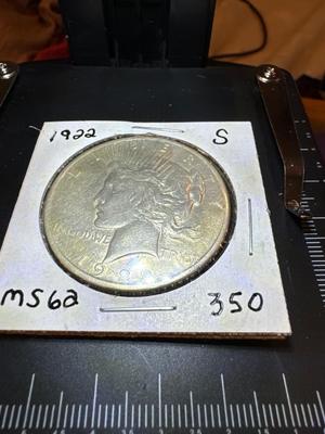 1922 S PEACE DOLLAR MS 62 US COIN SILVER