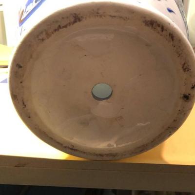 Vintage Asian Style Blue & White Vase Ex-Lamp Drilled 14" Tall Preowned from an Estate in Good Condition. (Heavy).