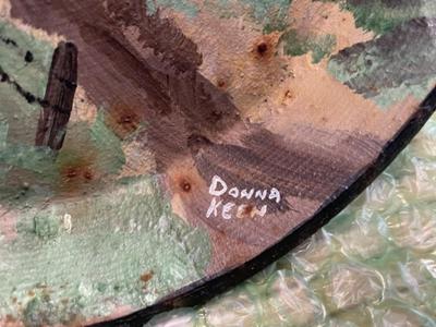 Antique Folk Art Painted 6.5" Skillet Pan of Stable by Donna Keen Artist in Good Condition Preowned from an Estate Cleanout.