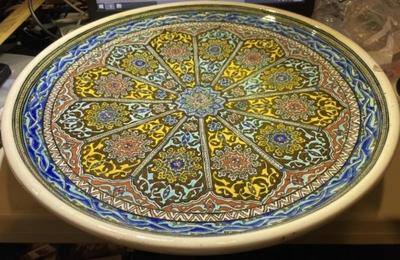 Early Turkish Heavy Stoneware 16" Charger Dish from 1800's or Earlier Preowned from an Estate as Pictured.