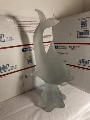 Vintage 13.5" Tall Frosted Leaded Art Glass Fish Home Decor Preowned from an Estate. Heavy.