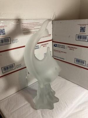 Vintage 13.5" Tall Frosted Leaded Art Glass Fish Home Decor Preowned from an Estate. Heavy.