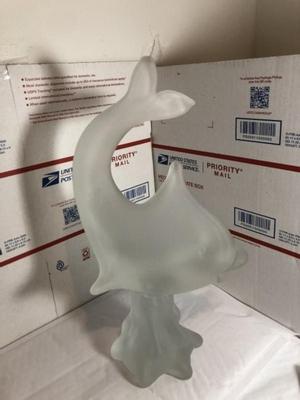 Vintage 13.5" Tall Frosted Leaded Art Glass Fish Home Decor Preowned from an Estate. Heavy.