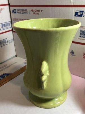 Vintage Large 8" Tall Light Green Glazed Ceramic Stoneware Pottery Vase in VG Preowned Condition.