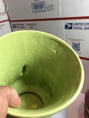 Vintage Large 8" Tall Light Green Glazed Ceramic Stoneware Pottery Vase in VG Preowned Condition.