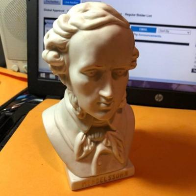 Vintage MENDELSSOHN Bisque/Parian Bust Figure 5-5/8" Tall in Good Preowned Condition.