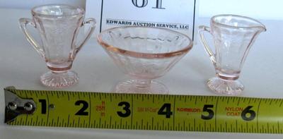 Child's Size Mosser Glass Jennifer Jelly Dish and Tall Sugar and Creamer, Pink