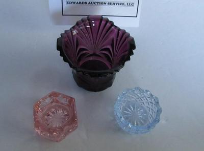 Older Toothpick Holder and 2 Mosser Glass Salts