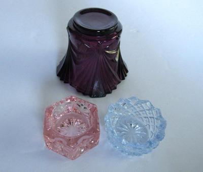 Older Toothpick Holder and 2 Mosser Glass Salts