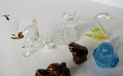 Lot of Miniature Vintage Glass and Wade Animals and Plastic Birds