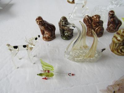 Lot of Miniature Vintage Glass and Wade Animals and Plastic Birds