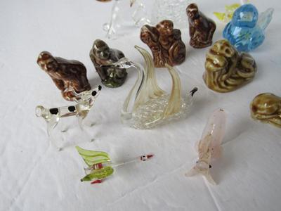 Lot of Miniature Vintage Glass and Wade Animals and Plastic Birds