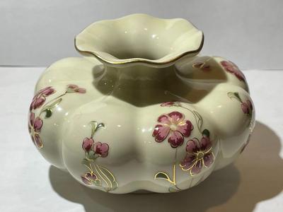 Zsolnay - Hungary - Small Porcelain Vase - 4" in Diameter - Hand Painted in VG Preowned Condition as Pictured.