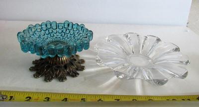 Glass/Brass Candleholder and Glass Dish