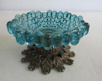 Glass/Brass Candleholder and Glass Dish