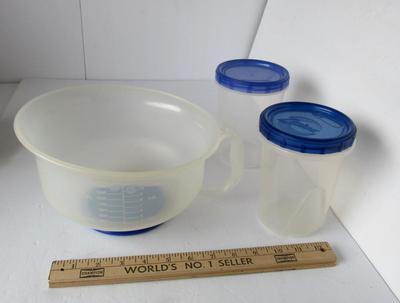 Tupperware Measuring Bowl and 2 Plastic Containers
