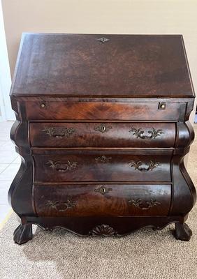 Baroque Vintage Walnut Drop Front Secretary,