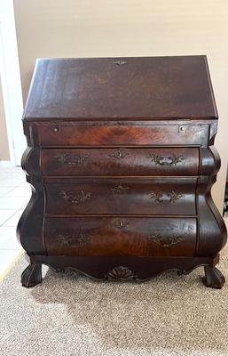 Baroque Vintage Walnut Drop Front Secretary,
