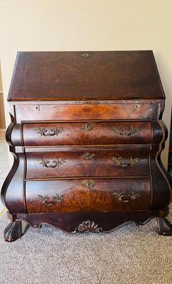 Baroque Vintage Walnut Drop Front Secretary,