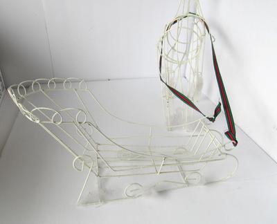 Nice Size White Metal Reindeer and Sleigh Set