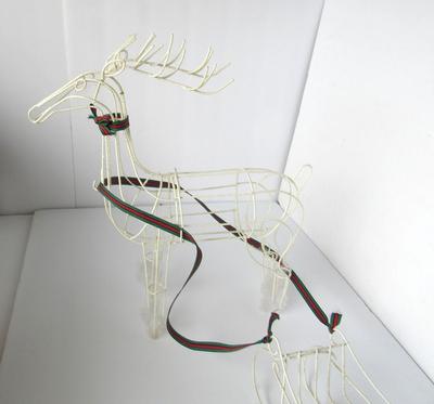 Nice Size White Metal Reindeer and Sleigh Set