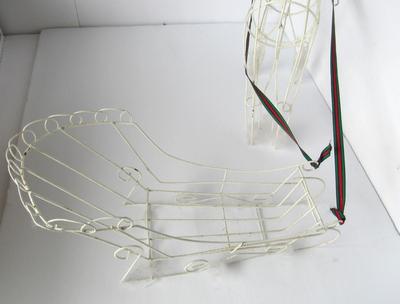 Nice Size White Metal Reindeer and Sleigh Set