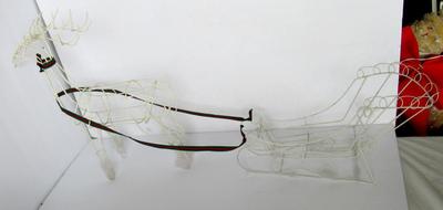 Nice Size White Metal Reindeer and Sleigh Set