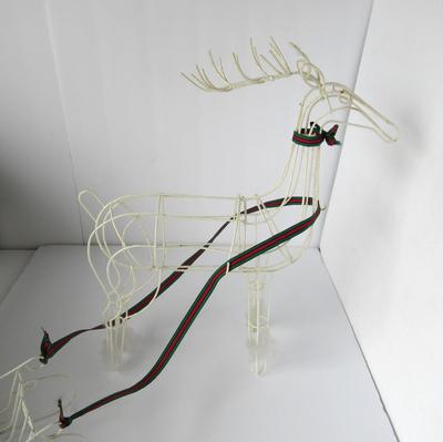 Nice Size White Metal Reindeer and Sleigh Set