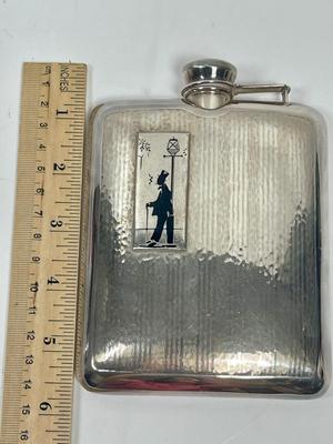 Antique Evan's Nickel Silver Hip Flask Decanter Art Deco