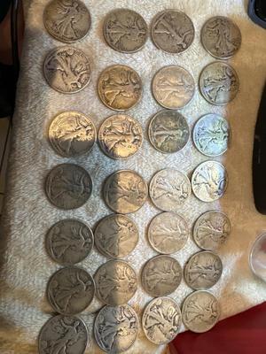 Lot of 30 WALKING LIBERTY HALF DOLLARS US COIN SILVER