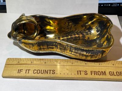 Vintage Stangl Pottery Black & Gold 22K Dish Figural Pear-Shaped Dish in Good Preowned Condition.