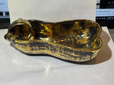 Vintage Stangl Pottery Black & Gold 22K Dish Figural Pear-Shaped Dish in Good Preowned Condition.