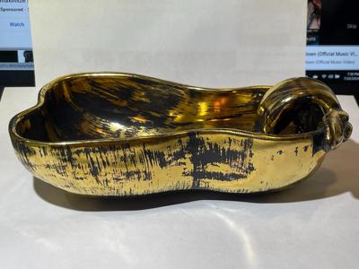 Vintage Stangl Pottery Black & Gold 22K Dish Figural Pear-Shaped Dish in Good Preowned Condition.