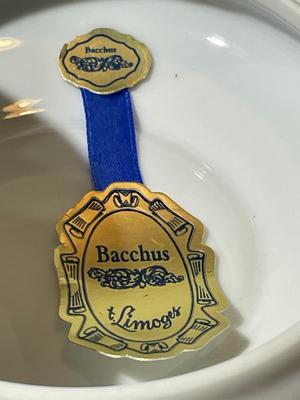 Vintage Limoges Designed in France Porcelain Covered Trinket Bowl by Bacchus w/Tags 5" Diameter as Pictured.