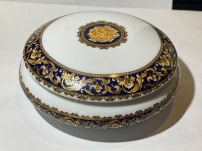 Vintage Limoges Designed in France Porcelain Covered Trinket Bowl by Bacchus w/Tags 5" Diameter as Pictured.