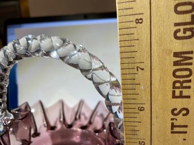 Vintage Deco Style Bohemian Amethyst Art Glass Beehive Basket in VG Preowned Condition.