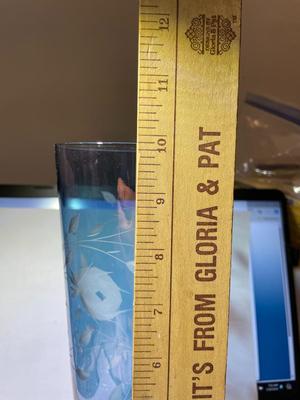 Vintage Light Blue Etched Pedestal Beer Glass 9.75" Tall in Good Preowned Condition.