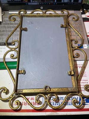 Vintage Antique Gold-tone Metal Framed Heavy Mirror 15.5" x 11.5" in Good Preowned Condition.