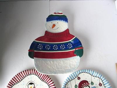Snowman Serving Tray and Two Penguin Plates