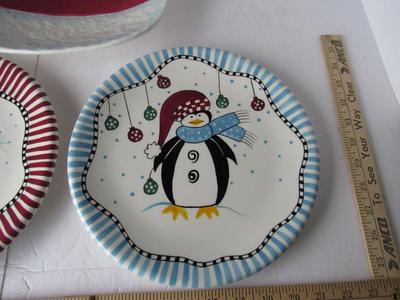 Snowman Serving Tray and Two Penguin Plates