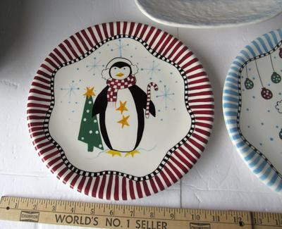 Snowman Serving Tray and Two Penguin Plates